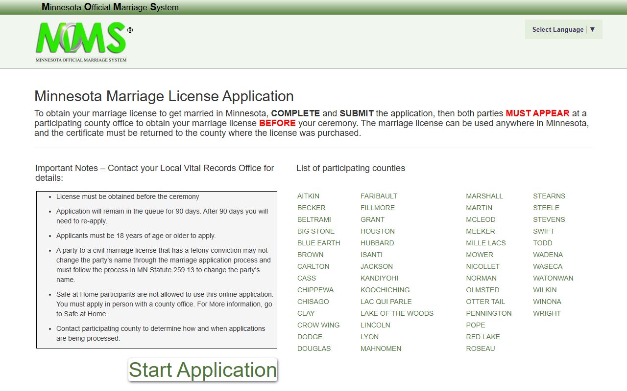 Pope County Court Administrator MOMS marriage application