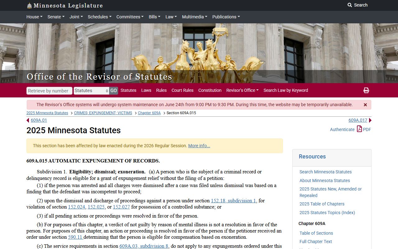 Pope County criminal court records Minnesota automatic expungement statute