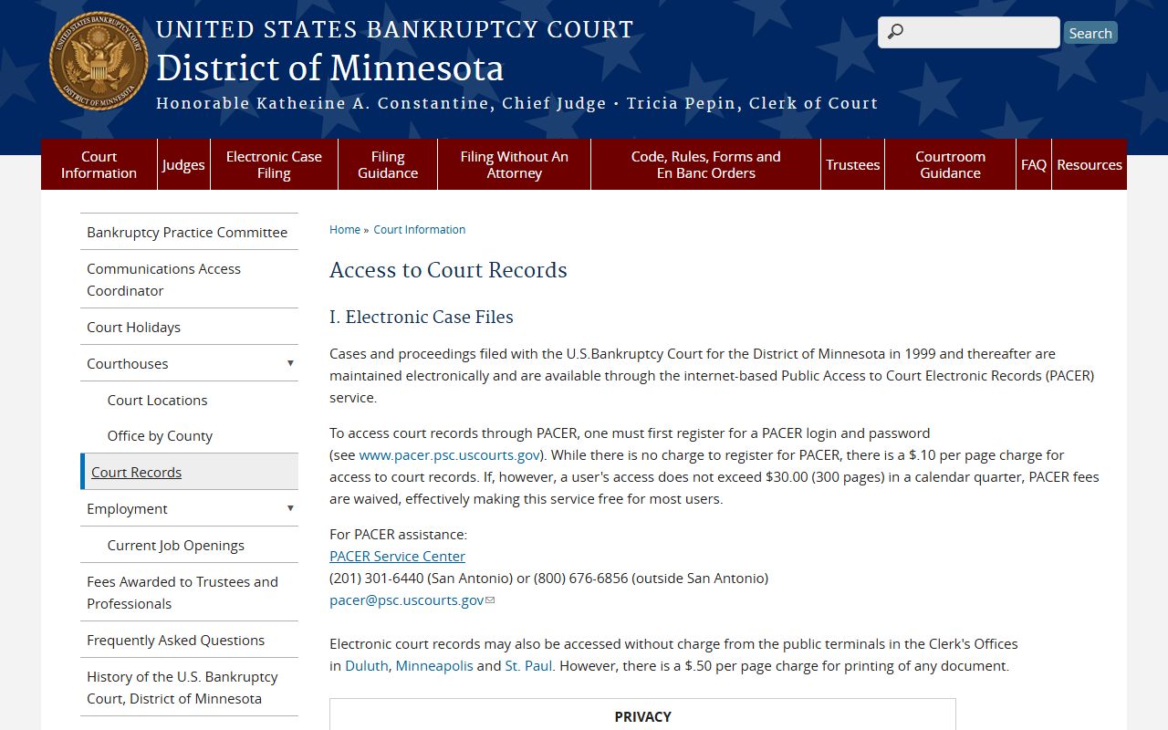 Pope County District Court bankruptcy court records access