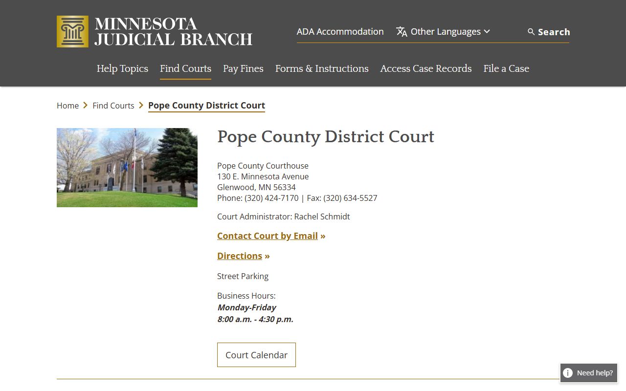 Pope County court records District Court official page
