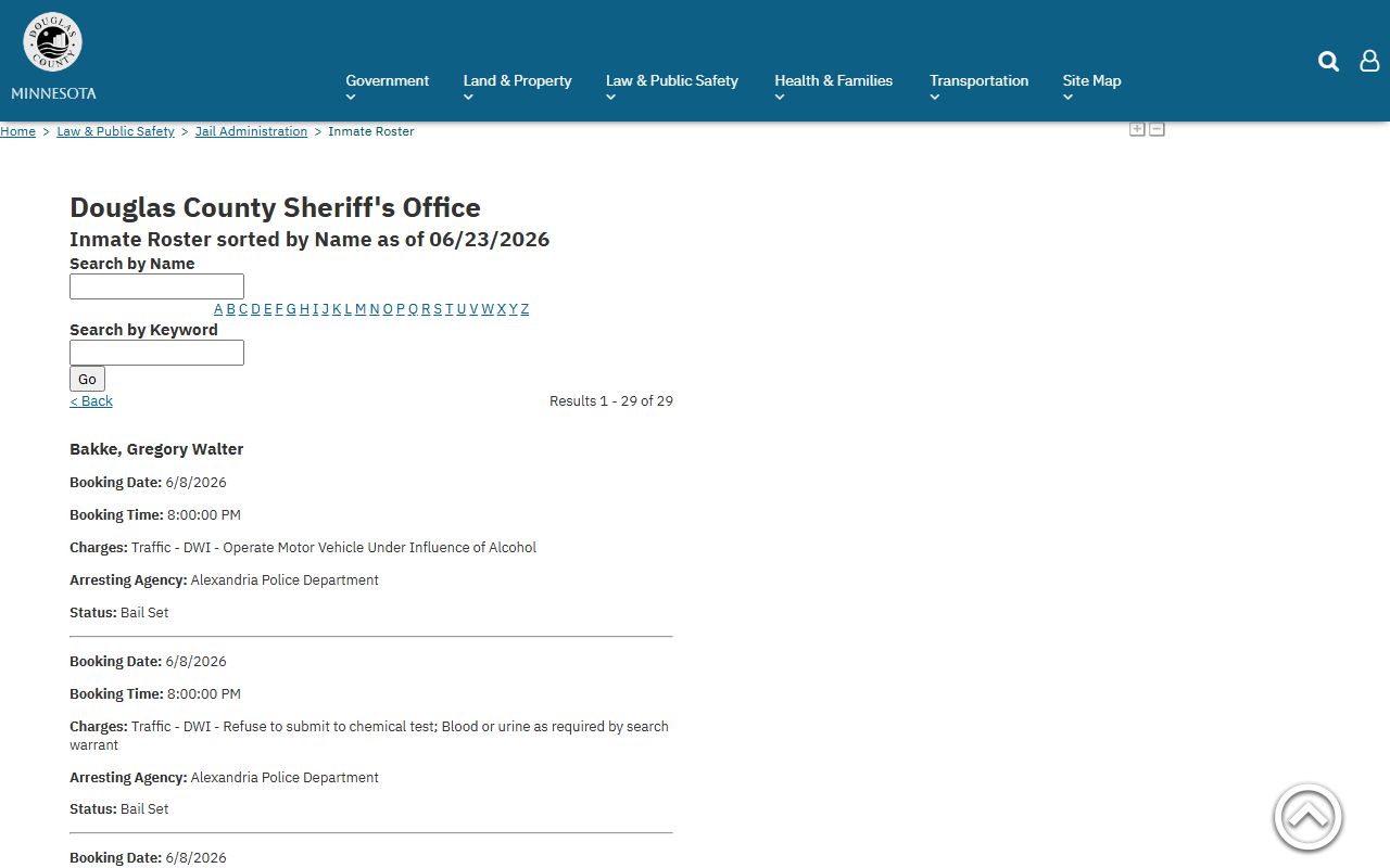Pope County inmate search Douglas County roster with Pope arrests