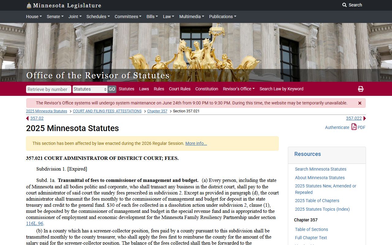 Pope County probate records Minnesota court fee statute